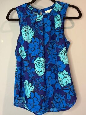 New York & Company Royal Blue Floral Sleeveless Blouse size small like new
